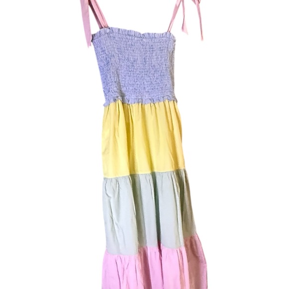 &Merci Pastel Tiered Maxi Dress Size Large Smocked Cottagecore Summer - Picture 4 of 9